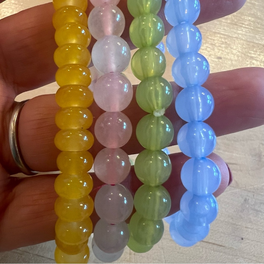 ✅Pastel set four Beaded stack Bracelets stretch elastic blue pink green yellow